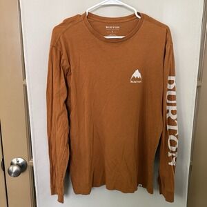 Burton Men's Small Orange Logo Crewneck Long Sleeve Tee T-Shirt Top